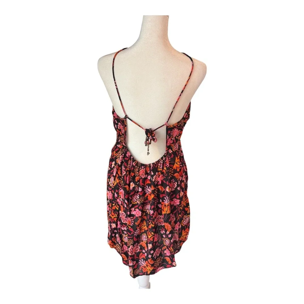 Free People Pixie Mini Dress‎ Large Boho Floral Fairycore Whimsygoth Tunic Black